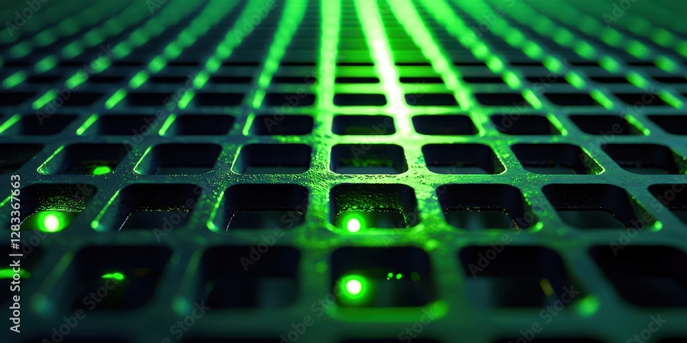Poster close up of a green grid of squares