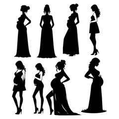 A set of pregnant woman vector silhouette