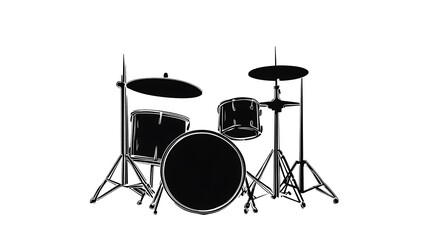  Cartoon sketch drawing of a drum set in black silhouette, isolated on a white background, Isolated drum illustration, Clipart for drum kits 