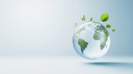 Transparent Globe with Green Leaves Symbolizing Environmental Care