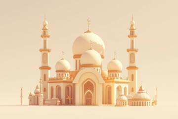 Obraz premium A Beautiful Mosque Depicted With Symmetry And Architectural Details