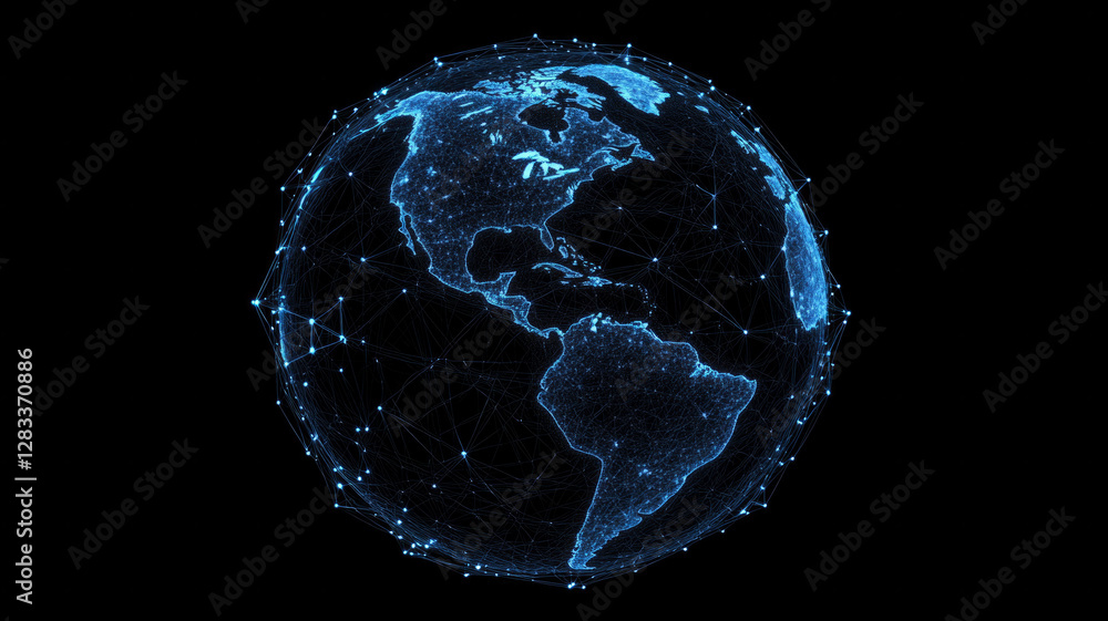 Poster a blue globe with a network of lines connecting it