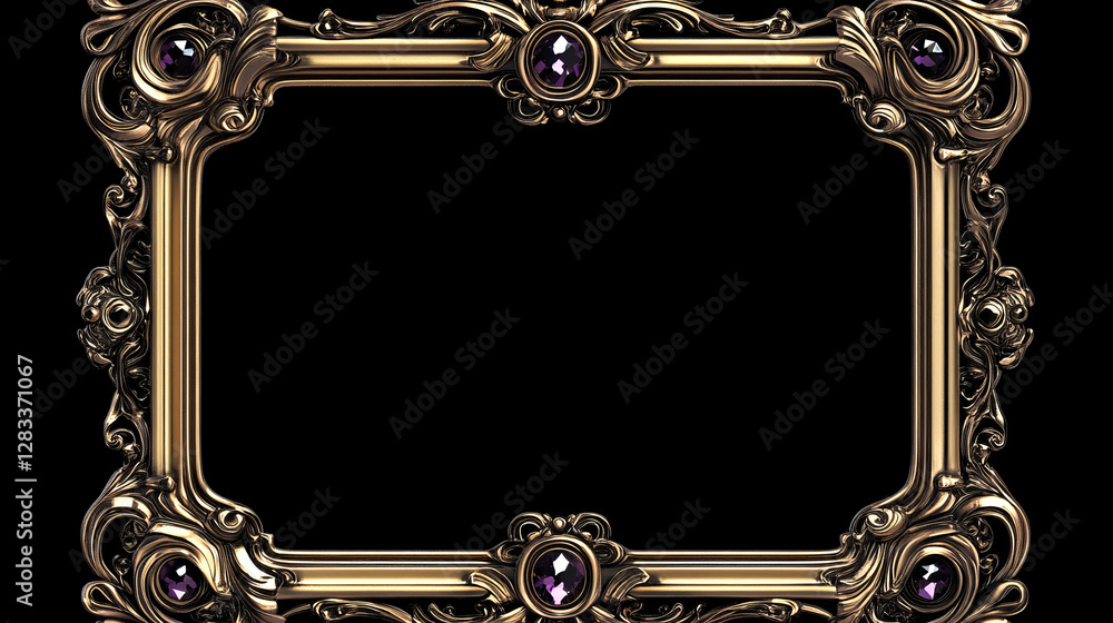 Poster vintage fantasy golden frames for rpg game ui design. vector cartoon set of empty square banners wit