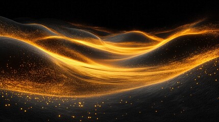 Golden sand trails forming a wave-like pattern, detailed textures, dark contrast