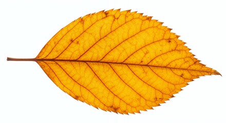 Isolated Yellow Leaf Close-up Displaying Veins and Serrated Edge Detail