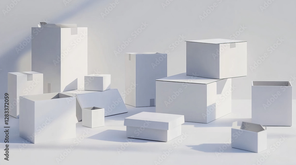 Aufkleber realistic set of white cardboard boxes isolated on background. vector 3d illustration of blank packa
