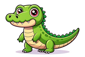 Naklejka premium Kawaii crocodile: a charming, flat-design illustration against a white background.
