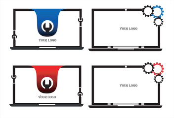 set of laptop repair logo, laptop repair logo, Computer Repair - Digital Computer Logo Template