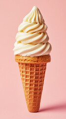 A delicious soft-serve ice cream cone with creamy swirls.