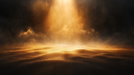 Radiating golden burst with sparkling grains of sand, perfectly isolated