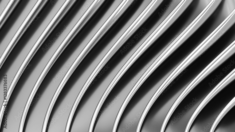 Poster silver striped pattern background, wavy lines design, abstract minimal metallic background for busin