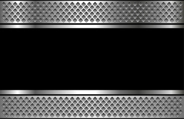 Metal background shiny silver black chrome metallic with halftone dots pattern, silver polished steel texture wallpaper.