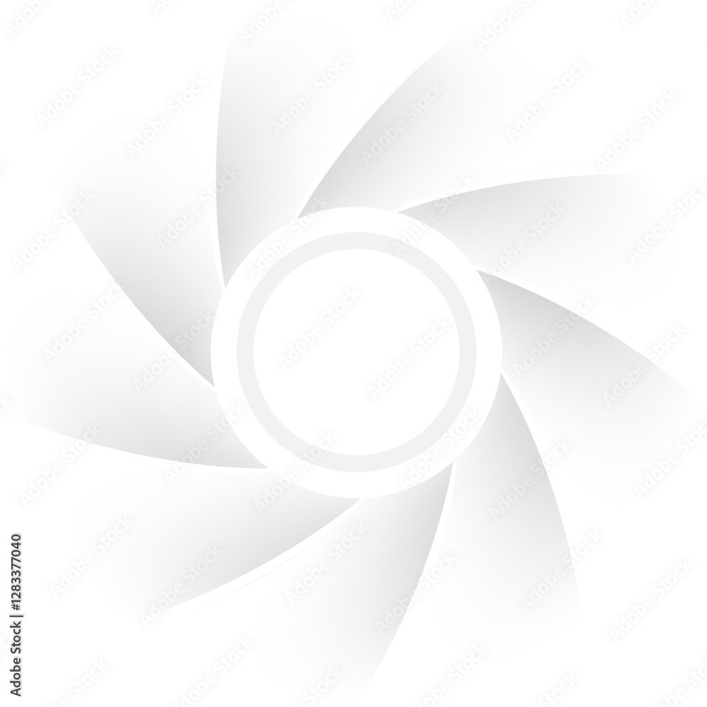 Poster White background with spiral shutter shape inside, white gray minimal design.