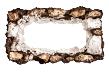 Break wall with hole showing rough stone edges, cut out
