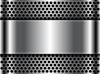 Metal background shiny silver chrome metallic with halftone dots pattern, silver polished steel texture wallpaper.