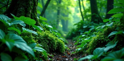 Dense foliage forest greenery leaf tropical plants, vegetation, tropical, greenery