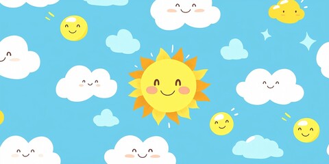 whimsical sun and clouds illustration for kids decor