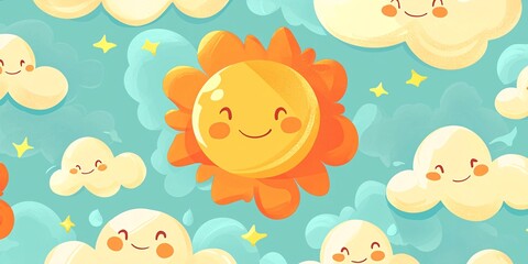 cheerful sunny clouds illustration for kids art projects