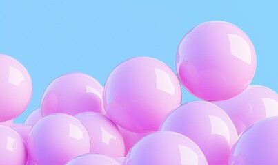 Pink Balls on Light Blue Background, Easter Theme, 3D Render