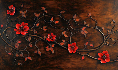 Deep mahogany table outlined with twisting branches exudes refined elegance and sophistication in luxury interiors