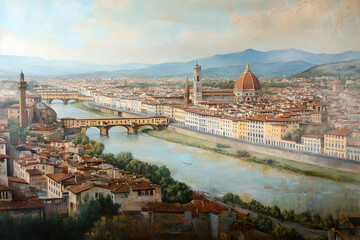 A scenic view of Florence, showcasing its historic architecture and river.
