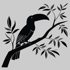a toucan sitting on a branch silhouette vector design art and illustration
