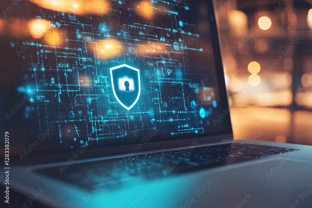 Aufkleber digital security shield laptop screen technology cyber protection data privacy secure network online