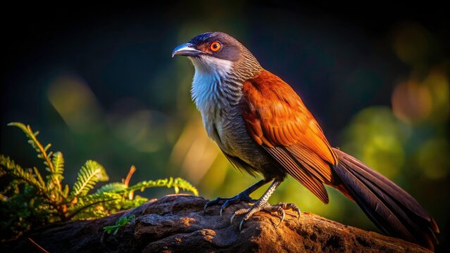 Rare nocturnal avian photography: Asian and African coucals silhouetted against dark jungle backdrops.