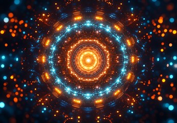 Obraz premium Abstract Orange Blue Neon Light Mandala