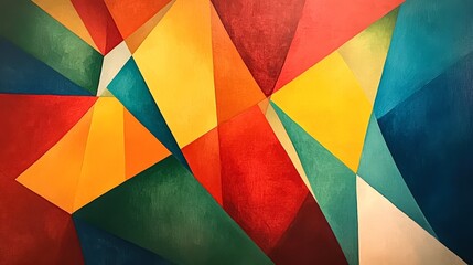 Vibrant abstract artwork features dynamic geometric shapes and bold colors, ideal for contemporary decor or creative projects, perfect for backgrounds, advertising, or artistic displays,