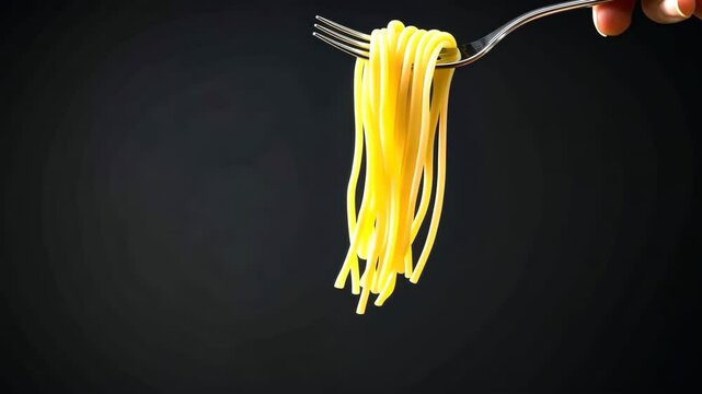 Spaghetti on fork dark background