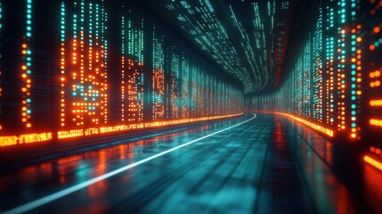 Neon Data Tunnel Perspective