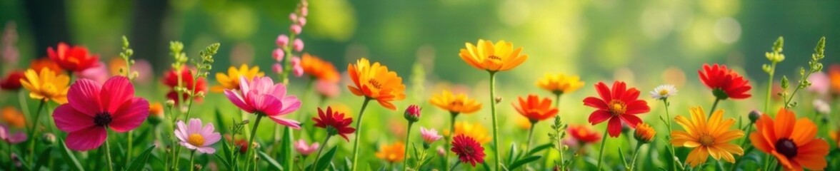 Descripci?n de un campo de flores con plantas saludables, nature, foliage, organic flowers field