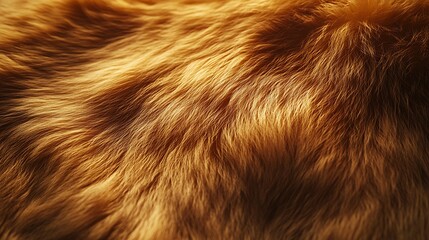 A macro close-up of plush fur transitioning from golden amber to chestnut brown, visible intricate strands glowing under soft lighting, silky textures in natural folds, photorealistic and cinematic,