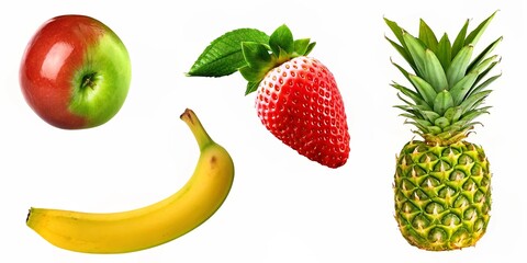 Fototapeta premium Fresh Mixed Fruits – Apple, Banana, Strawberry, Pineapple for Healthy Eating