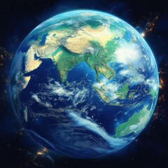 Realistic Detailed Earth Globe 3D Rendering Focused on Asia-Pacific Region