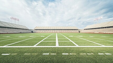 College stadium with a panoramic view of the entire field. Featuring scale and excitement