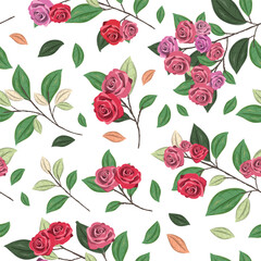 Seamless pattern with rosesl concept in the  white backdrop