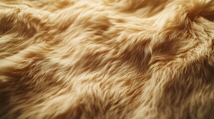 Fototapeta premium A macro shot of plush fur material transitioning from ivory to chocolate brown, glowing softly under diffused warm light, visible intricate strands arranged in soft rippling waves,