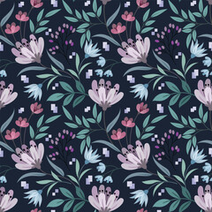 Seamless floral pattern with flower composition on bright background.