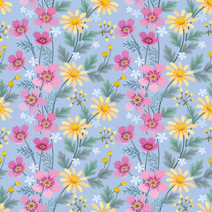 Colorful hand draw flowers seamless pattern.