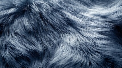 Obraz premium Close-up of fur transitioning from rich navy blue to metallic silver-gray, silky textures arranged in soft rippling patterns, intricate fine strands glowing softly under diffused light,
