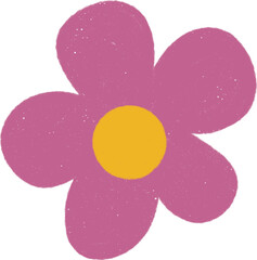 A simple purple flower with a yellow center in a minimalistic, retro style. Perfect for designs, decor, and prints.