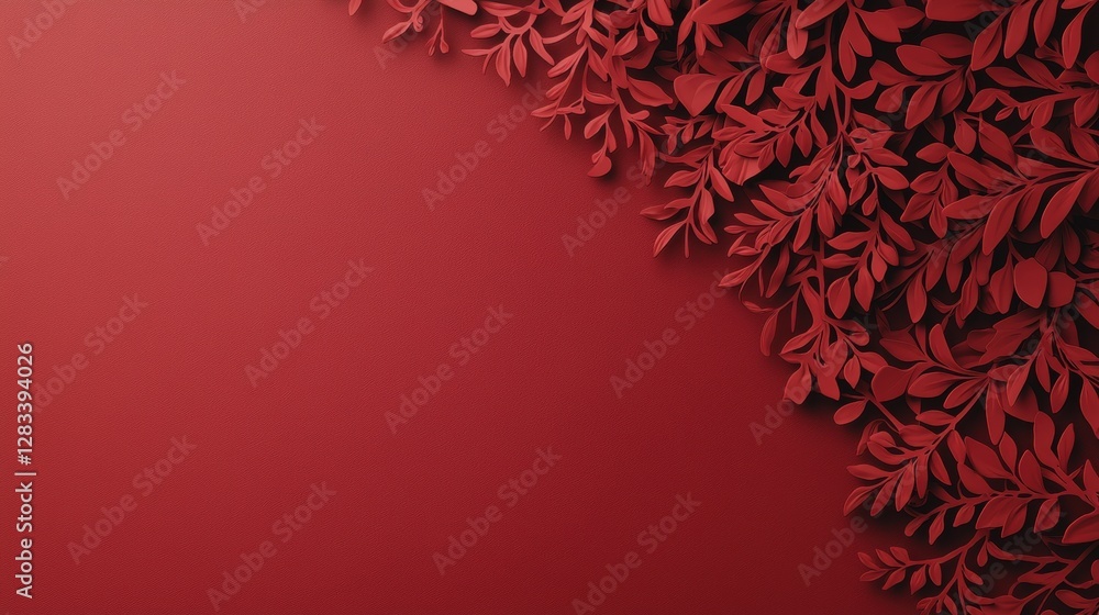 Poster elegant red greeting card design with intricate leaf patterns