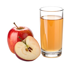 Slice of Red Apple and Glass of Apple Juice Isolated on Transparent Background &ndash; Generative AI

