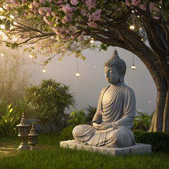 statue of buddha in the garden .Buddha with the four Guardians at Hasedera Temple in Kamakura