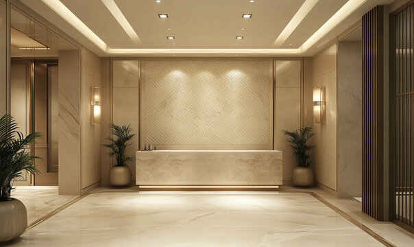 An elegant ivory marble-clad wall with soft patterns emanates timeless sophistication and understated luxury.
