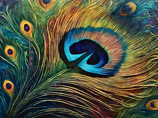 Obraz premium Vivid representation of peacock feather with artistic vibrant colors.