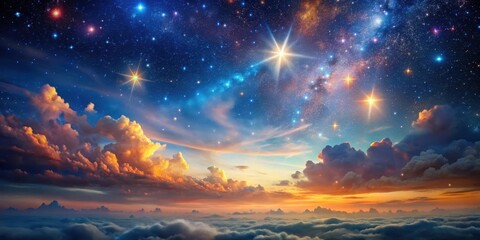 Fototapeta premium Celestial canvas with vibrant stars and wispy clouds floating in the vast night sky, celestial, night sky