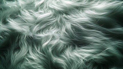 Obraz premium Macro image of soft fur blending from muted sage green to pale gray, intricate fine strands glowing under ambient light, silky textures arranged in flowing patterns, realistic and detailed,